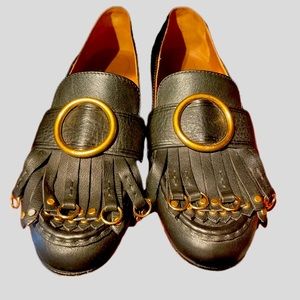 Chloe Leather Loafer with fringed leather and metallic accents